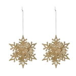 Set 2 decoratiuni brad Snowflake, 11.5x2.5x11.5 cm, polipropilena, auriu, Excellent Houseware