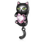Talisman din argint Pink Hearted Black Cat, EdenBoutique