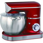 Mixer cu bol Voltz V51115E, 2200W, 6 viteze, Bol inox 8.5L, Tel Carlig Paleta Spatula, Rosu, Voltz