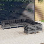 vidaXL Set mobilier relaxare grădină 8 piese perne gri lemn masiv pin, vidaXL