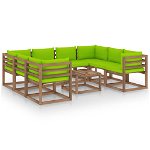 vidaXL Set mobilier de grădină cu perne verde aprins, 9 piese, vidaXL