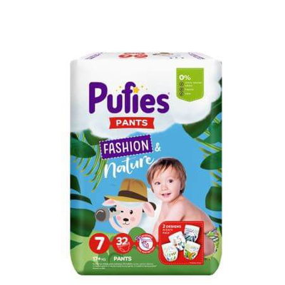 Scutece Pufies Pants Fashion & Nature, Nr. 7, Extra Large+, 17 kg+, 32 Bucati, Pufies
