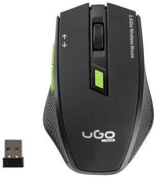 Mouse uGo My-04 UMY-1077, Wireless, Optic, 1800 dpi, USB, 6 butoane, Negru-Verde, 