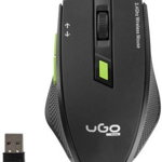 Mouse uGo My-04 UMY-1077, Wireless, Optic, 1800 dpi, USB, 6 butoane, Negru-Verde, 