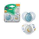 Suzeta Tommee Tippee de noapte, design ortodontic simetric, fara BPA, include cutie de sterilizare, 6-18 luni, 2 buc, luna, Tommee Tippee