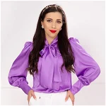Bluza dama lila din satin cu funda stilizata, Effect