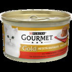 PURINA Gourmet Gold Savoury Cake, Vită cu Roșii, conservă hrană umedă pisici, (bucăți de carne), 85g, Gourmet