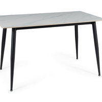 Masa RION, alb cu efect de marmura/negru mat, ceramica/metal, 130x70x76 cm