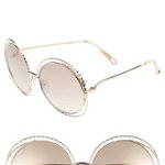 Ochelari Femei Chloe 58mm Carlina Round Sunglasses GOLDFLASH BROWN LENS