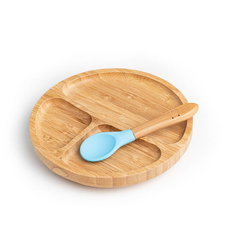 Set farfurie si lingurita din bambus, Albastru, Oaki, Oaki