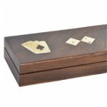 Cutie cu carti de joc si zaruri din Lemn Maro L24xH4cm