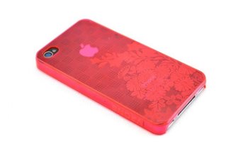 Husa iPhone 4/4S rosie cu model floral PVC, Vrone, Xmi Mall