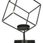 Suport lumânare Square, 27x17x10 cm, metal, negru/ auriu, Mauro Ferretti