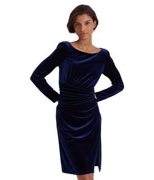 Imbracaminte Femei LAUREN Ralph Lauren Velvet Puff-Sleeve Cocktail Dress Lighthouse Navy, LAUREN Ralph Lauren