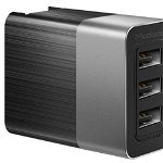 Incarcator Retea Mcdodo 3.4A 3 Ports USB Travel Black (plug EU/UK)