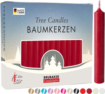 Set de 20 de lumanari Brubaker, ceara, rosu, 95 x 12,5 mm 1,5 ore