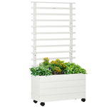 Outsunny Jardinieră Verticală Mobilă cu Suport pentru Plante Cățărătoare, din Lemn de Brad, 4 Roți, 76x30x155 cm, Alb | Aosom Romania, Outsunny