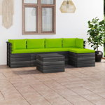 Set mobilier de gradina din paleti cu 1 masa, 1 taburet si 4 canapele cu perne, vidaXL, Lemn, 60 x 65 x 71.5 cm, Verde deschis