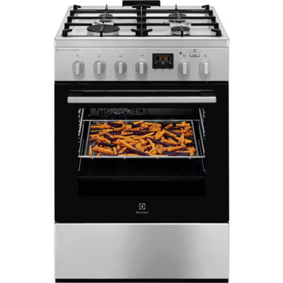 Aragaz electric / gaz Electrolux LKK660220X, 4 arzatoare gaz, cuptor electric, 11 functii, ventilator, grill, SteamBake, AirFry, aprindere electrica, dispozitiv siguranta arzatoare plita, timer, latime 60 cm, argintiu
