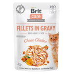 Brit Care Fillets Ingravy, Pui, plic hrană umedă fară cereale pisici, (în sos), 85g, Brit Care