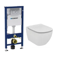 Set vas wc suspendat Ideal Standard Tesi AquaBlade cu capac clapeta si rezervor Geberit Duofix Delta Plus