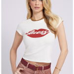 GUESS JEANS, Tricou de bumbac cu logo, Rosu, Crem, L