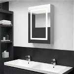 Dulap de baie cu oglinda si LED, gri beton, 50x13x70 cm