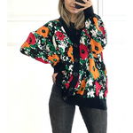 Cardigan dama casual flori abstracte negru