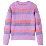 Pulover pentru copii tricotat, dungi liliac și roz, 128, vidaXL