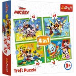 Puzzle Trefl 4 in 1, Disney Mickey Mouse, Mickey si prietenii, 12/15/20/24 piese