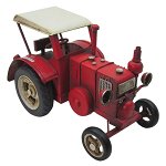 Macheta Tractor Retro din metal rosu 17 cm x 9 cm x 10 h JJTR0004