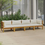 Canapea de grădină cu 4 locuri, perne crem, lemn masiv acacia