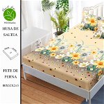 Husa de pat cu elastic 180x200 din Bumbac Finet + 2 Fete de Perna - Flori Colorate, ELEGANT HOME PUCIOASA