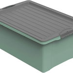 Cutie depozitare plastic verde cu capac negru Rotho Compact 38L, Rotho