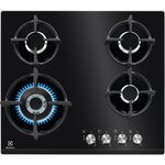 Plita incorporabila Electrolux KGG6437K, Gaz, 4 Arzatoare, WOK, Gratare fonta, 60 cm, Sticla neagra