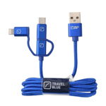 3-in-1 charge cable - usb to micro usb,type c & lightning - blue, Travel Blue