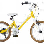 Bicicleta Copii 5-7 ani, Roti 18 Inch, Cadru Aluminiu, Roti Ajutatoare, Mars M1801C, Galben cu Design Alb