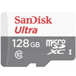 Card de memorie SanDisk, Ultra, 128GB, UHS-I, Class 10 + Adaptor SD, Alb / Gri, SanDisk