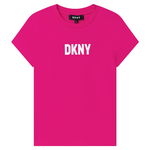 DKNY, Tricou din amestec de bumbac cu imprimeu logo, Fuchsia, 126 CM