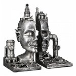 Set 2 suporturi carti Steampunk Skull,rasina, argintiu, 23x14x10 cm, GILDE
