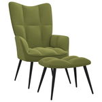 Set scaun fotoliu de relaxare cu taburet tapitat vidaXL, Catifea, 61 x 70 x 96.5 cm, Verde deschis