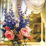 Set goblen imprimat cu ață și ac – Vază cu flori la geam, 59 x 83 cm, edituradiana.ro