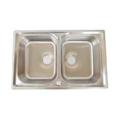 Chiuveta bucatarie pentru blat Freddo SN9007, dimensiune 78x48cm, 2 cuve, adancime 16cm, anticalcar, inox