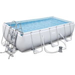 Bestway Set piscina Bestway, dreptunghiulara, cadru metalic, 404 x 201 x 100 cm, cu sistem de filtrare si scara, Bestway