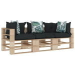 Canapea gradina din paleti 3 locuri, perne antracit/flori, lemn, maro, VidaXL