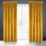 Set doua draperii catifea Essen, galben-mustar, lucrate pe rejansa lata de 10 cm tip creion, 2x350x250 cm, OEM