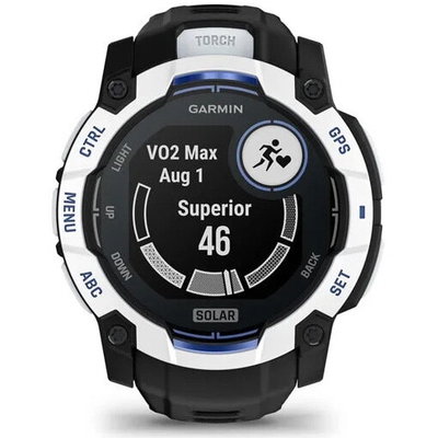 Smartwatch Garmin Instinct 3, 50mm, Solar, GPS, Android/iOS, Whitestone, curea silicon neagra/albastru intens
