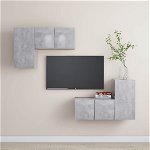 vidaXL Set de dulapuri TV, 4 piese, gri beton, lemn prelucrat, vidaXL