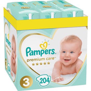 Scutece PAMPERS Premium Care XXL Box nr 3, Unisex, 6-10 kg, 204 buc