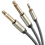 Cablu audio UGREEN AV126, 1x Jack 3.5mm la 2x Jack 6.35mm tata, 1m, Gri